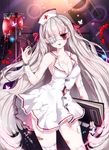  albino bad_id bad_pixiv_id blood blood_bag book bow breasts bug butterfly cleavage cowboy_shot eyepatch hair_bow harin_0 hat insect long_hair medium_breasts monitor nurse nurse_cap original red_bow red_eyes skirt solo syringe twintails white_hair white_skirt 