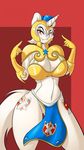  2015 anthro big_breasts breasts cleavage clothed clothing equine fan_character female friendship_is_magic horn mammal mastergodai my_little_pony pussy royal_guard_(mlp) smile unicorn 