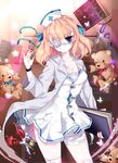  bad_id bad_pixiv_id bandages blonde_hair blue_bow blue_eyes book bow eyepatch hair_bow harin_0 hat jacket mask monitor nurse nurse_cap original scissors short_hair skirt solo star stuffed_animal stuffed_toy syringe teddy_bear white_skirt 