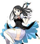  black_hair blue_eyes braid gloves hirowa_nagi idolmaster idolmaster_cinderella_girls kurihara_nene long_hair open_mouth single_braid smile solo star!! thighhighs 