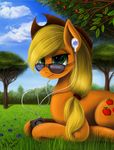  2015 apple apple_tree applejack_(mlp) cowboy_hat cutie_mark das-leben earbuds equine eyewear female friendship_is_magic fruit grass green_eyes hat horse ipod ipod_shuffle mammal my_little_pony outside pony solo sunglasses tree 