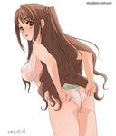  7-eleven adjusting_clothes adjusting_swimsuit ass bad_id bad_pixiv_id bag breasts brown_eyes brown_hair covered_nipples dated dutch_angle ginko_(silver_fox) idolmaster idolmaster_cinderella_girls large_breasts long_hair looking_at_viewer looking_back one-piece_swimsuit one_side_up plastic_bag plastic_bag_swimsuit see-through shimamura_uzuki solo swimsuit very_long_hair watermark web_address 