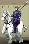  armor armored_boots boots brown_eyes brown_hair cleive fire_emblem fire_emblem_gaiden gloves horse lance male_focus polearm solo weapon yariho 