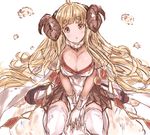  :o ahoge anila_(granblue_fantasy) bangs black_skirt blonde_hair blush breast_squeeze breasts cleavage draph eyebrows eyebrows_visible_through_hair fur_trim gloves granblue_fantasy horns large_breasts long_hair looking_at_viewer miniskirt moko_(alice) open_mouth pleated_skirt sheep sheep_horns short_eyebrows simple_background sitting skirt solo tareme thick_eyebrows thighhighs v_arms very_long_hair wariza white_background white_gloves white_legwear yellow_eyes zettai_ryouiki 