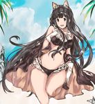  :d animal_ears bangs bare_shoulders beach bikini black_bikini blue_sky breasts cat_ears cleavage cloud day fake_animal_ears gloves goggles goggles_on_head granblue_fantasy hand_on_own_chest jessica_(granblue_fantasy) large_breasts long_hair moko_(alice) navel open_mouth outdoors sky smile solo swimsuit thick_thighs thighs very_long_hair white_eyes white_gloves wide_hips 