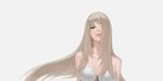 1girl bare_shoulders blonde_hair breasts cleavage collarbone female green_eyes long_hair looking_at_viewer original phonic simple_background solo straight_hair white_background 