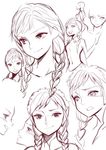  anna_(frozen) braid frozen_(disney) hidaka_ajiko highres monochrome protected_link sketch solo twin_braids 