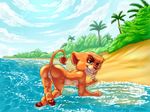  anthro anthrofied anus barefoot beach butt digital_media_(artwork) disney grin looking_at_viewer naughty_face nude outside presenting presenting_hindquarters pussy pussy_juice raised_tail seaside the_lion_king vitani water zooshi 