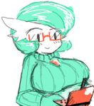  3ds big_breasts breasts clothing eyewear gardevoir glasses nintendo pok&eacute;mon stylus subjectyarex sweater video_games 