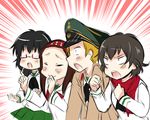  abenattou black_hair blonde_hair blush brown_hair caesar_(girls_und_panzer) cowboy_shot erwin_(girls_und_panzer) fist_pump gaijin_4koma girls_und_panzer glasses green_skirt hat headband jacket long_hair military military_uniform miniskirt multiple_girls neckerchief ooarai_school_uniform opaque_glasses open_clothes open_jacket open_mouth oryou_(girls_und_panzer) parody peaked_cap pleated_skirt red-framed_eyewear saemonza scarf school_uniform semi-rimless_eyewear serafuku short_hair sketch skirt smile under-rim_eyewear uniform 