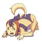  1girl ass child daga feet loli multicolored_hair nail nails purple_hair red_hair simple_background solo tail thundercats two-tone_hair wilykit yellow_eyes 