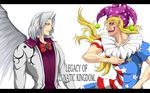  american_flag_legwear androgynous blonde_hair bow bowtie cefca_palazzo clownpiece dissidia_final_fantasy dress final_fantasy final_fantasy_vi final_fantasy_vii fingernails fusion hat hidaruma jacket jester_cap kishin_sagume long_hair long_sleeves pantyhose parody red_eyes sephiroth short_hair silver_hair single_wing smile star striped striped_dress touhou wings 