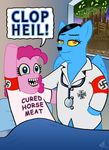  2012 black_hair blue_eyes blue_fur button clothed clothing curtsibling d: digital_media_(artwork) duo earth_pony english_text equine eyebrows eyelashes facial_hair factory fence friendship_is_magic fur hair horse iron_cross mammal mustache my_little_pony nazi parody pegasus pink_fur pink_hair pinkie_pie_(mlp) pony pony_hitler red_eyes skull smoke stethoscope swastika teeth text watermark white_sclera wings yellow_sclera 