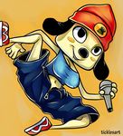  biting_lip blush canine cleavage clothed clothing crossgender dog female mammal microphone parappa_the_rapper shorts solo ticklesart video_games 