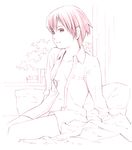  dress_shirt monochrome naked_shirt navel original shirt short_hair sketch solo traditional_media yoshitomi_akihito 