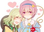  :d ^_^ arm_holding closed_eyes green_hair heart komeiji_koishi komeiji_satori multiple_girls n-mix open_mouth pink_eyes pink_hair sash siblings sisters smile third_eye touhou 