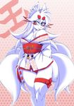  amakuchi anthro blush canine cleavage clothed clothing female fox hair japanese_clothing long_hair looking_at_viewer mammal multiple_tails otama_(character) panties solo underwear white_hair yellow_eyes 