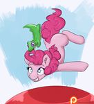  2015 alasou alligator blue_eyes bouncing duo earth_pony equine female feral friendship_is_magic fur gummy_(mlp) hair horse male mammal my_little_pony patreon pink_fur pink_hair pinkie_pie_(mlp) pony reptile scalie smile 