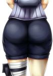  ass ass_focus bike_shorts close-up from_behind highres hyuuga_hinata naruto naruto_(series) sakuama simple_background solo thighs white_background 