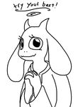  caprine english_text female goat looking_at_viewer mammal monochrome solo text the_weaver toriel undertale 