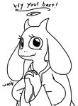  caprine english_text female goat looking_at_viewer mammal monochrome solo text the_weaver toriel undertale 