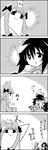  4koma =d animal_ears bow braid cat_ears cat_tail comic commentary extra_ears ghost greyscale hair_bow hairband heart highres kaenbyou_rin komeiji_satori long_hair monochrome multiple_girls multiple_tails open_mouth pose reiuji_utsuho smile tail tani_takeshi third_eye touhou translated twin_braids yukkuri_shiteitte_ne |_| 