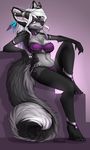  anthro bikini canine chest_tuft choker clothing fangs feathers female fur hair horn hybrid jewelry looking_at_viewer mammal midriff navel painted_nails piercing purple_eyes robyn_paperdoll sitting smile swimsuit teeth tuft white_hair 