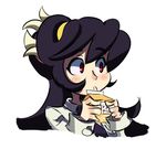  1girl filia_(skullgirls) juice red_eyes samson_(skullgirls) simple_background skullgirls solo 