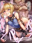  1girl arm_strap ass bad_id bad_pixiv_id bare_shoulders belt bent_over blonde_hair blue_eyes blush clenched_teeth doggystyle goggles goggles_on_head granblue_fantasy grin hair_grab hetero nude pengy_(granblue_fantasy) saliva sex short_hair smile solo_focus teeth torogao translation_request yapo_(croquis_side) 