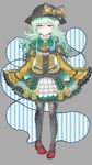  argyle argyle_legwear black_legwear bow embellished_costume frills green_eyes green_hair hat hat_bow komeiji_koishi long_hair mary_janes n-mix pantyhose sash shoes solo touhou wide_sleeves 