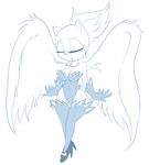  angelica_rosechu chadrocco cleavage clothed clothing eyes_closed feathered_wings feathers female gloves high_heels monochrome rosechu solo wide_hips wings 