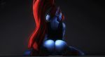  anthro blue_skin boots bottomless butt clothed clothing female fish footwear hair lamoz571 long_hair marine muscular muscular_female ponytail pussy rear_view red_hair shirt solo tank_top undertale undyne video_games 