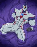  anthro blue_eyes blue_skin clothed clothing elemental_hero_neos featureless_crotch humanoid male monster not_furry red_skin ryuukikeito slime solo sweat white_skin yellow_skin yu-gi-oh 