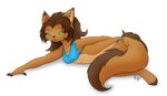  2015 alpha_channel anthro bikini blue_eyes breasts brown_fur brown_hair cat clothed clothing digital_media_(artwork) ear_piercing feline female fluffy fur green_eyes hair hand_behind_back heterochromia kida_(artist) lying mammal on_side piercing solo swimsuit 