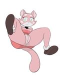  2015 anthro blue_eyes blush breasts cat clothed clothing digital_media_(artwork) feline female footwear fur lying mammal nipples nude on_back partially_clothed pink_fur pussy shima shoes simple_background smile solo super_planet_dolan white_background youtube zokva 