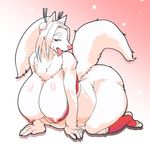  all_fours anthro areola belly big_belly big_breasts big_butt blush bottomless breasts butt canine chubby clothed clothing female fur half-dressed hanging_breasts huge_breasts huge_butt kazuhiro kemono mammal nipples skimpy thick_thighs tongue tongue_out voluptuous white_fur 