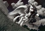  2015 absurd_res black_hair collar fan_character female hair hi_res horn long_hair monochrome my_little_pony piercing red_eyes slit_pupils solo traditional_media_(artwork) ukulilia wings 