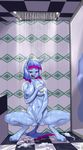  2015 anthro bathing crouching equine fan_character female fingering friendship_is_magic hair half-closed_eyes hooves horse mammal masturbation multicolored_hair my_little_pony navel open_mouth pony pussy red_eyes shower siberwar soap solo sponge spread_legs spreading teeth tongue vaginal vaginal_fingering water wet 