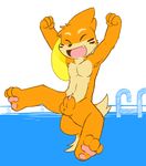  2014 3_toes 4_fingers anthro balls buizel edit eyes_closed floaty fur male mammal muscular mustelid nintendo oob orange_fur pawpads paws penis pink_penis pok&eacute;mon solo swimming_pool teeth toes video_games 