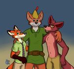  2015 anthro belt bleuxwolf canine chest_tuft clothed clothing disney eye_patch eyewear five_nights_at_freddy&#039;s fox foxy_(fnaf) fully_clothed fur green_eyes hat male mammal necktie nick_wilde robin_hood robin_hood_(disney) shirt solo toony tuft video_games yellow_eyes zootopia 