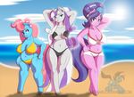  2015 anthro beach big_breasts bikini blue_eyes breasts chubby cleavage clothed clothing cookie_crumbles_(mlp) dekomaru earth_pony equine female friendship_is_magic hair horn horse looking_at_viewer mammal mature_female mrs_cake_(mlp) multicolored_hair my_little_pony navel outside pink_eyes pink_hair pony pose raised_arm seaside smile string_bikini swimsuit thick_thighs twilight_velvet_(mlp) unicorn 
