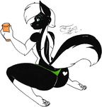  anthro beverage big_butt blue_eyes butt canine claws clothed clothing dog fluffy_tail food grosshund half-dressed husky hybrid kneeling looking_at_viewer mammal pawpads skunk skusky thick_thighs thong toddrogue69 toe_claws topless wide_hips 
