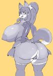  anthro areola big_breasts breasts canine clothed clothing fox huge_breasts imago_ic mammal nipples simple_background solo thick_thighs wide_hips 