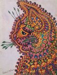  ambiguous_gender cat colored_pencil_(artwork) colorful feline license_info looking_at_viewer louis_wain mammal psychedelic public_domain side_view signature simple_background solo traditional_media_(artwork) whiskers 
