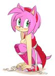  2015 amy_rose anthro blush breasts clothing crouching female green_eyes hair hedgehog knee_socks legwear looking_at_viewer mammal panties panties_down pink_hair side_view simple_background smile socks solo sonic_(series) sparkydb underwear white_background 