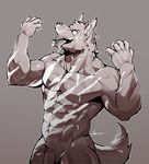  abs anthro biceps big_muscles canine canyne_khai drooling male mammal muscular muscular_male nude pecs penis pubes saliva solo tongue tongue_out wolf 
