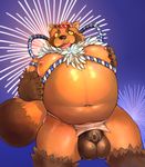  2015 amber_eyes anthro balls belly big_balls big_belly chubby clothing flaccid fur iceman1984 loincloth long_foreskin looking_at_viewer male mammal navel nipples nude open_mouth overweight penis solo tanuki tongue uncut 
