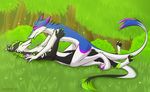  anthro claws cuddling cute eyes_closed fluffy galeb lying male nebby on_back outside owly radiation sergal smile 