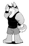  anthro baker_(kokuhane) biceps canine clothed clothing dog kokuhane male mammal muscular muscular_male shirt smile solo tank_top wristband 