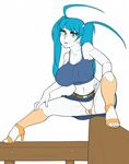  big_breasts blue_eyes blue_hair breasts clothing dabunnox female g-string hair high_heels jenny_wakeman looking_at_viewer machine midriff my_life_as_a_teenage_robot navel nipple_bulge robot shirt simple_background skirt solo spread_legs spreading tank_top thong underwear upskirt white_background 